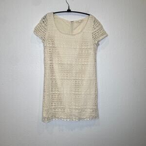 Staring at Stars Cream Crochet Short Sleeve Mini Dress EUC Sz Sm Lined Cotton